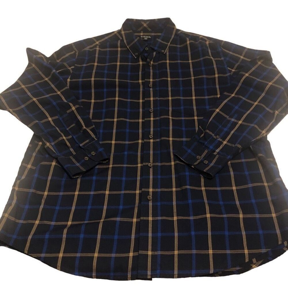 George Men’s Size 46/48 Button Down Dress Shirt Dark Navy Multi Plaid